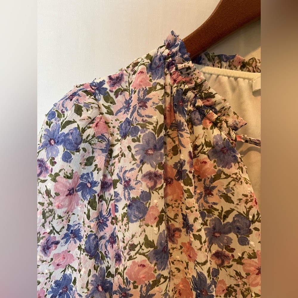 NWT- LUSH Floral Print Short Sleeve Dress w.Elasticated Waist&Frill Collar- Sz L - Picture 6 of 12
